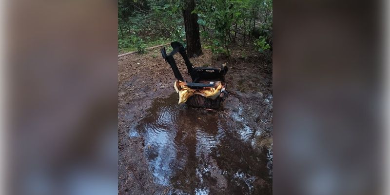Pożar porzuconego  fotela w lesie. Kampinoski Park Narodowy po raz kolejny apeluje o rozsądek