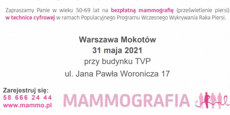 Bezpłatna mammografia w mobilnej pracowni mammograficznej