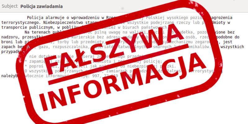 Fałszywe informacje wysyłane ze skrzynki kryminalny@p0licja.com